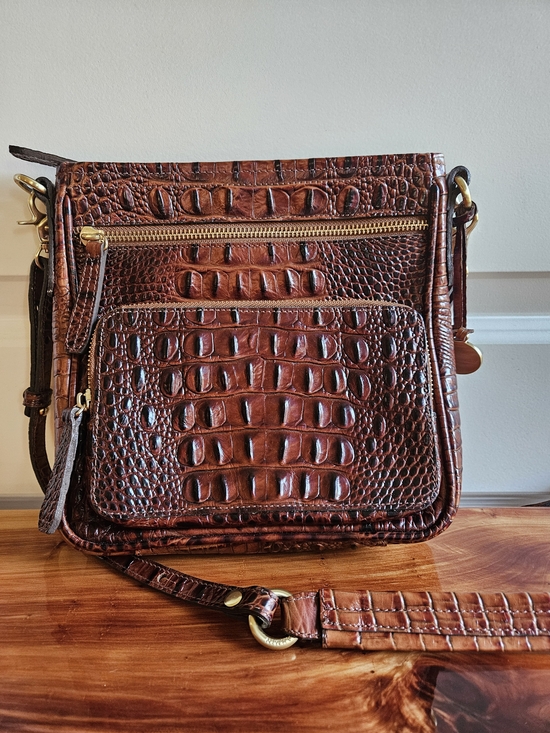 Brahmin Handbags - Brahmin Melbourne Brown Embossed Leather Crossbody Messenger Organizer Bag